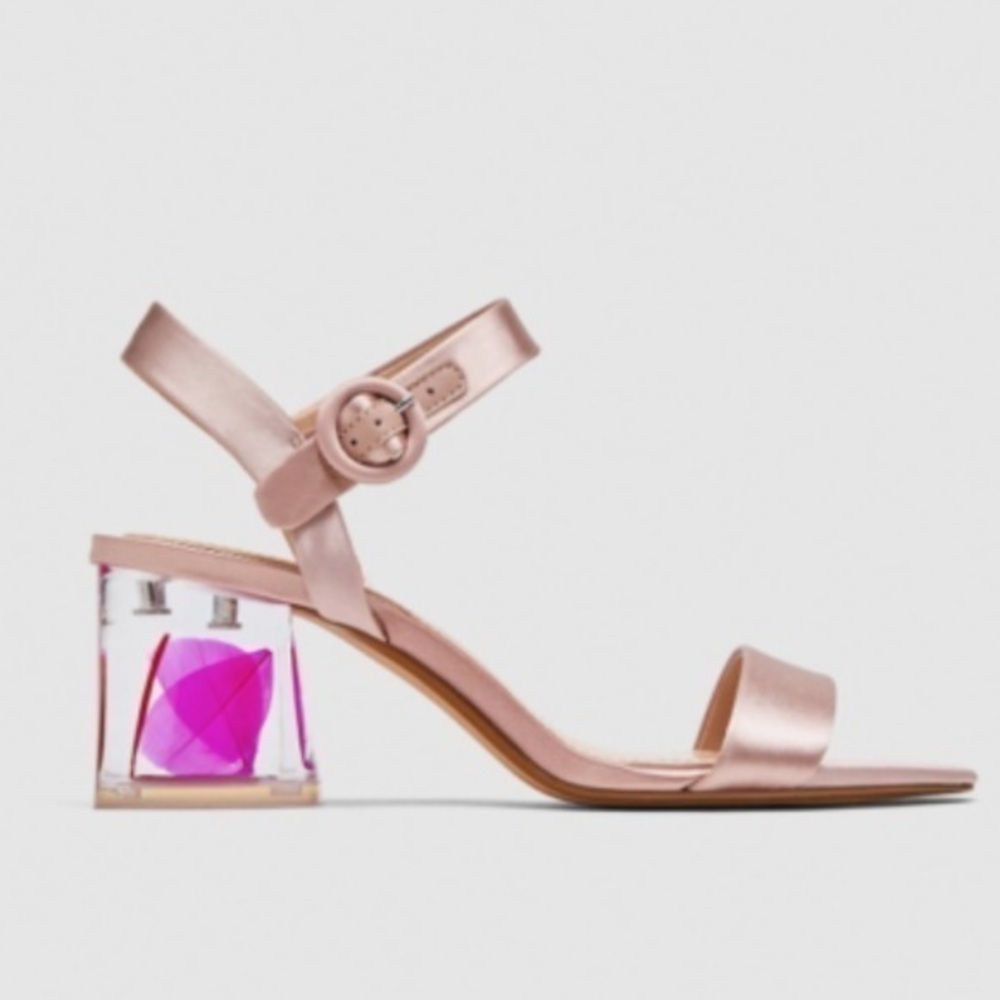 Zara Woman pale pink heels with rose petal block heel size 40